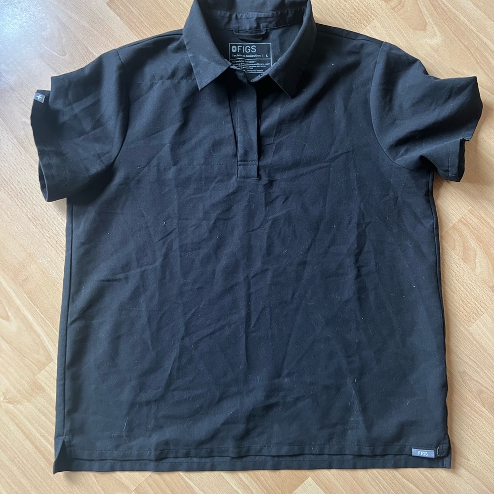 Figs Men’s Black Polo Shirt with Classic Collar